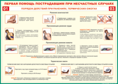 Таблица "Порядок действий при ранениях и термических ожогах" (100х140 сантиметров, винил) - fgospostavki.ru - Тольятти