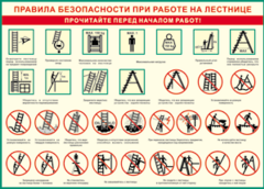 Таблица "Правила безопасности при работе на лестнице" (100х140 сантиметров, винил) - fgospostavki.ru - Тольятти