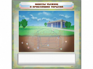 Магнитно-маркерная доска "Макеты убежищ и простейших укрытий" с комплектом фолий и тематических магнитов - fgospostavki.ru - Тольятти