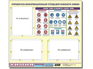 Стенд информационный "Правила техники безопасности в кабинете химии" (75х70, 3 кармана) - fgospostavki.ru - Тольятти