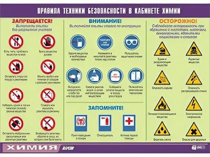 Таблица демонстрационная "Правила техники безопасности в кабинете химии" (винил 70х100) - fgospostavki.ru - Тольятти