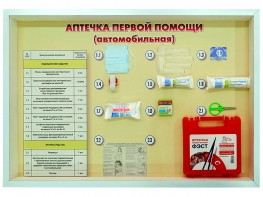 Стенд "Аптечка первой помощи (автомобильная)" (образцы под оргстеклом) - fgospostavki.ru - Тольятти