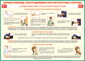 Таблица "Порядок действий при опасном кровотечении" (100х140 сантиметров, винил) - fgospostavki.ru - Тольятти