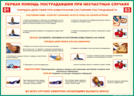 Таблица "Порядок действий при коматозном состоянии пострадавшего" (100х140 сантиметров, винил) - fgospostavki.ru - Тольятти
